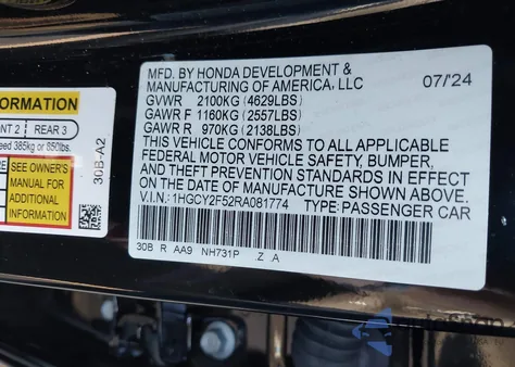 2024 Honda Accord Hybrid Sport from USA, damaged, VIN 1HGCY2F52RA081774
